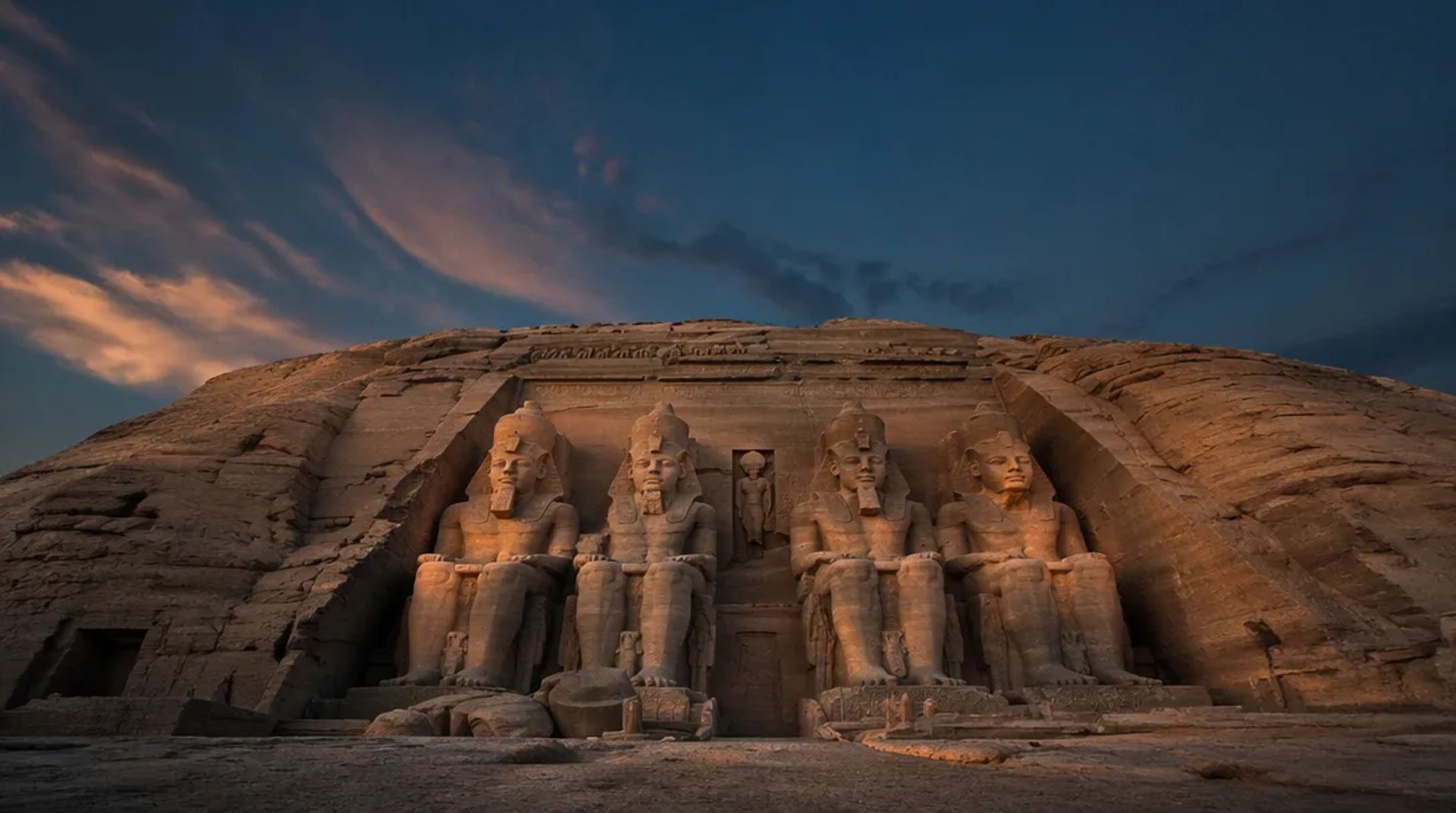 The four colossal statues of Ramses II at the Great Temple of Abu Simbel