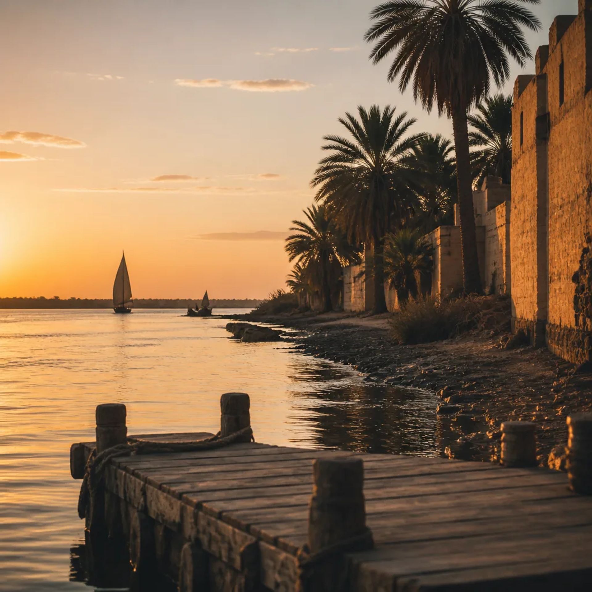 Nile east-bank village at sunset