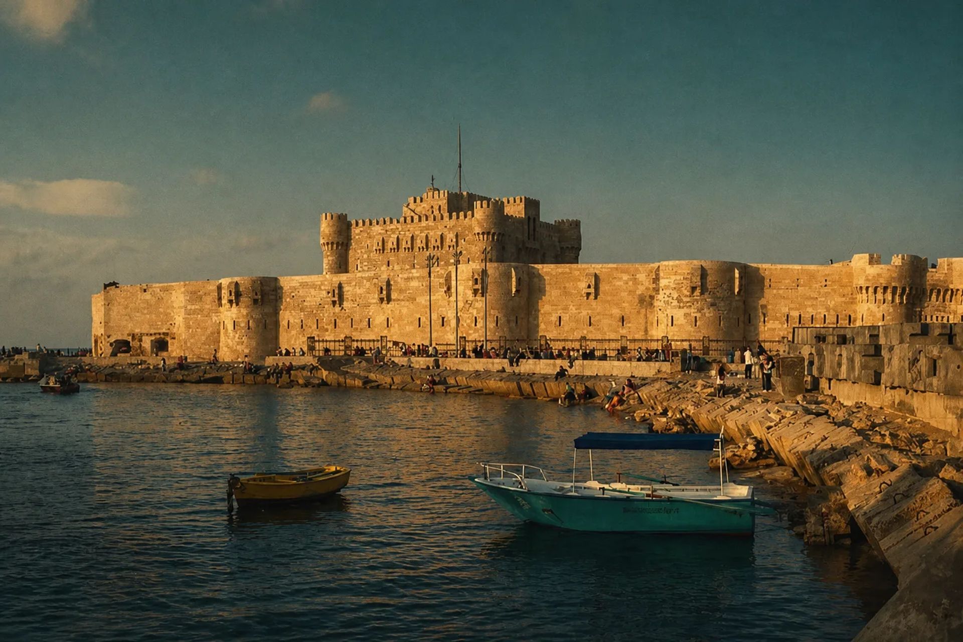 The Mediterranean corniche curving along the seafront at Alexandria